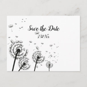 Carte Postale Faire-part Pouf de Pissenlit Noir et Blanc Save the Date