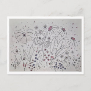 Carte Postale Faire-part Prairie de fleurs sauvages élégante en ligne art