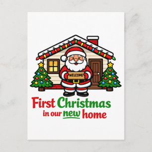 Carte Postale Faire-part Premier Noël dans notre nouvelle maison Santa
