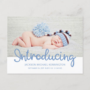 Carte Postale Faire-part Présentation Baby Boy Blue Typographie Photo