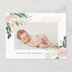 Carte Postale Faire-part Présentation de la naissance photo rose blush flor