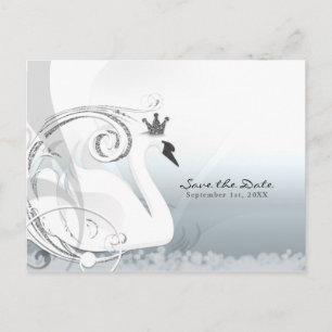 Carte Postale Faire-part Princesse cygne Argent & Blanc Enregistrer la date