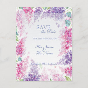 Carte Postale Faire-part Printemps Lilac Fleur Floral Mariage ENREGISTRER l