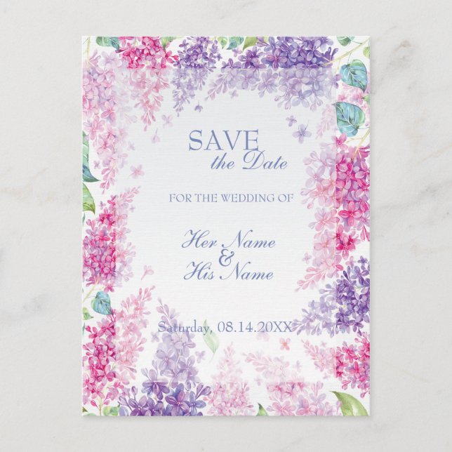 Carte Postale Faire-part Printemps Lilac Fleur Floral Mariage ENREGISTRER l (Devant)