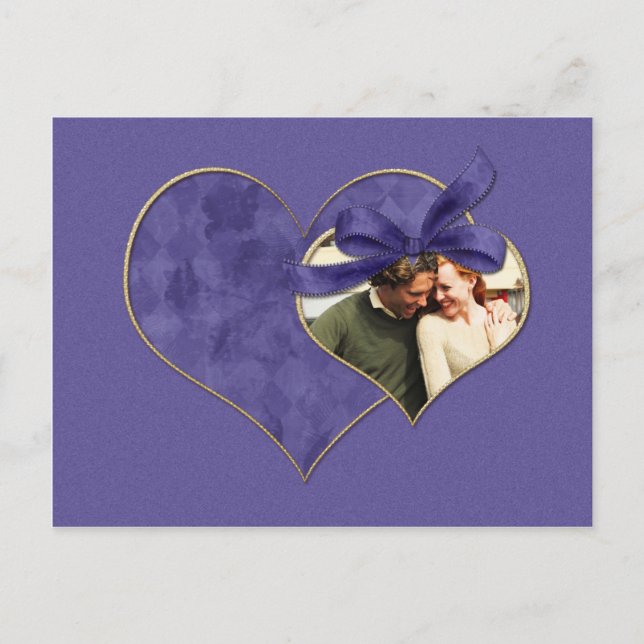 Carte Postale Faire-part Purple and Gold Hearts Photo Enregistrer la date (Devant)