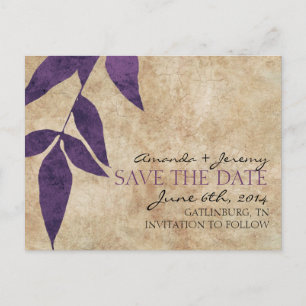 Carte Postale Faire-part Purple Automne laisse Vintage Enregistrer la date