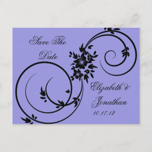 Carte Postale Faire-part Purple Black Floral Fils Enregistrer La Date