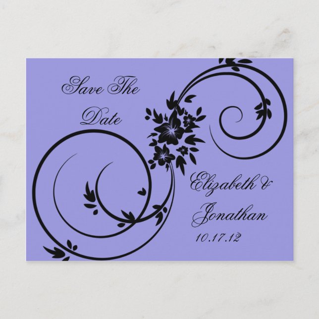 Carte Postale Faire-part Purple Black Floral Fils Enregistrer La Date (Devant)