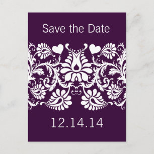 Carte Postale Faire-part Purple Damask Enregistrer la date