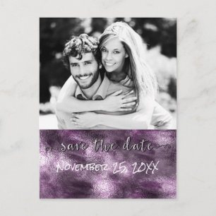 Carte Postale Faire-part Purple Faux Foil Glamour Chic Enregistrer La Date 