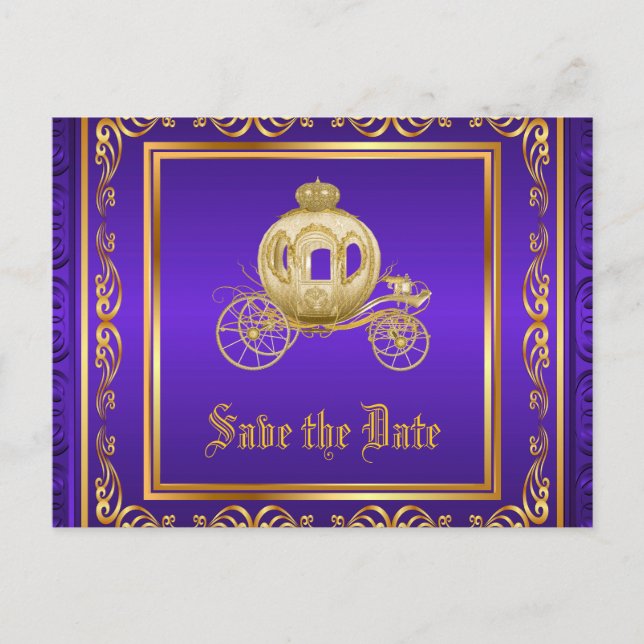 Carte Postale Faire-part Purple Gold Royal Carriage Enregistrer la date (Devant)
