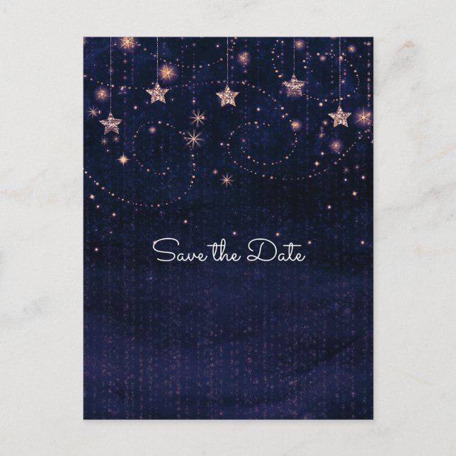 Carte Postale Faire-part Purple & Gold Starry Whimsical Celestial (Devant)