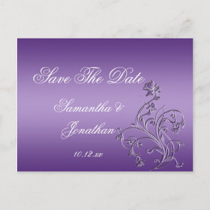 Carte Postale Faire-part Purple Ombre Ornate Floral Fils Enregistrer La Dat