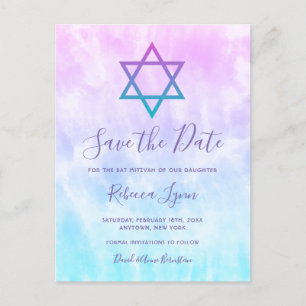 Carte Postale Faire-part Purple Turquoise Tie Dye Bat mitzvah Enregistrer l