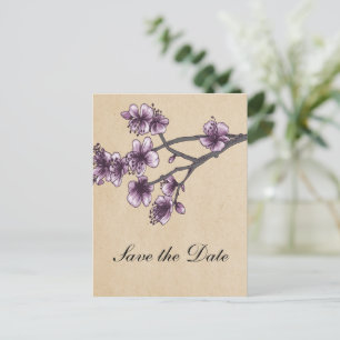 Carte Postale Faire-part Purple Vintage Cherry Blossoms Enregistrer la date