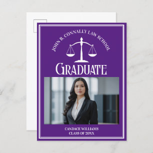 Carte Postale Faire-part Purple White Law School Photo Graduation