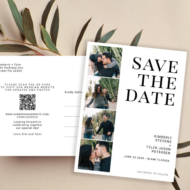 Carte Postale Faire-part QR CODE 4 photos typographie mariage (Créateur téléchargé)