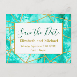 Carte Postale Faire-part QR Code Blue Gold Aquarelle moderne Enregistrer la