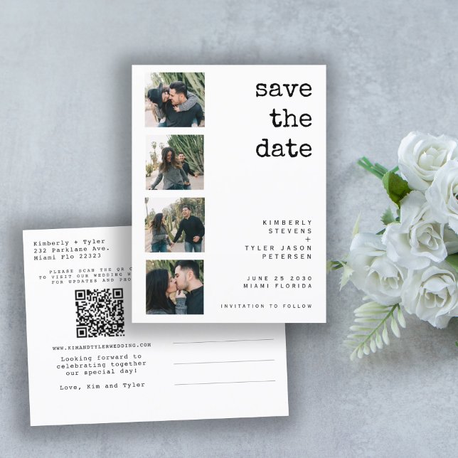Carte Postale Faire-part QR CODE moderne photo collage mariage enregistrer  (Créateur téléchargé)