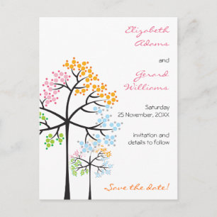 Carte Postale Faire-part Quatre Saisons Arbres Bois Mariage Sauvez La Date