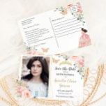 Carte Postale Faire-part Quinceanera d'or rose vif rose sauvez la date<br><div class="desc">c) Le Happy Cat Studio</div>
