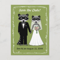 Raccoons Mariage Enregistrer la date Vert