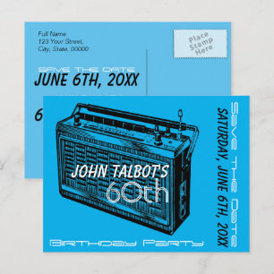 Carte Postale Faire-part Radio vintage fête du 60e anniversaire Enregistrer
