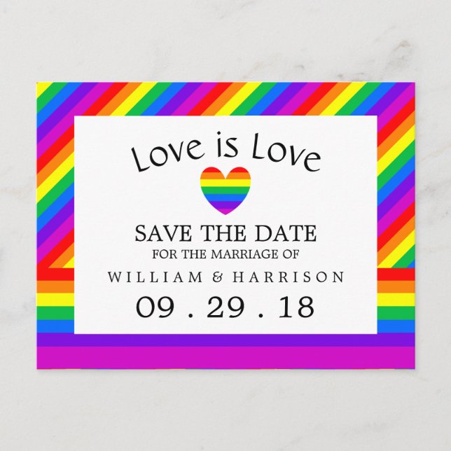 Carte Postale Faire-part Rainbow Heart Love is Love Wedding Save The Date (Devant)