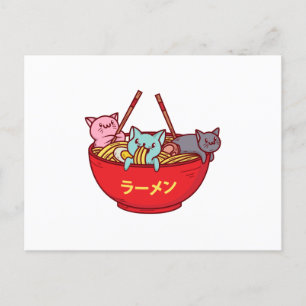 Carte Postale Faire-part Ramen japonais adorables drôles de chat d'Anime de