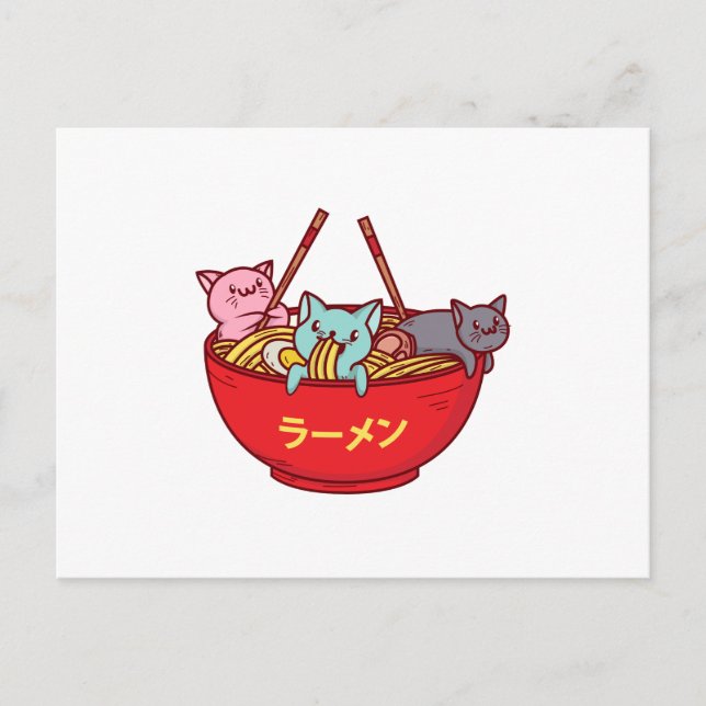 Carte Postale Faire-part Ramen japonais adorables drôles de chat d'Anime de (Devant)