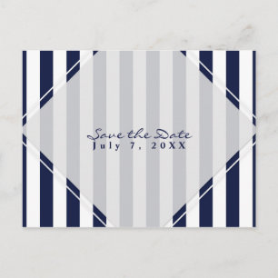 Carte Postale Faire-part Rayures bleues et blanches Modern Chic Save the Da