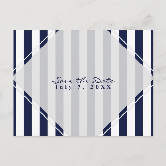 Carte Postale Faire-part Rayures Bleues et Blanches Save the Date Moderne e (Devant)