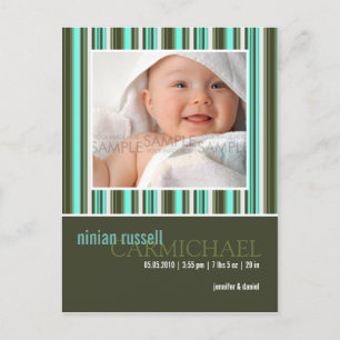 Carte Postale Faire-part Rayures de forêt Vert • Annonce de naissance