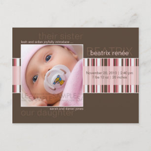 Carte Postale Faire-part Rayures d'hiver marron • Annonce de naissance de b