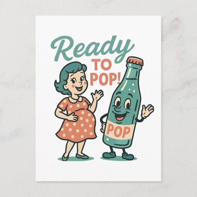 Carte Postale Faire-part Ready to Pop Retro 1950s Maternity Baby Shower  (Devant)