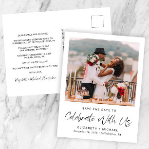 Carte Postale Faire-part Réception Mariage Photo Chic Enregistrer La Date