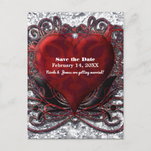 Carte Postale Faire-part Red Black Silver Valentine Heart Enregistrer la da