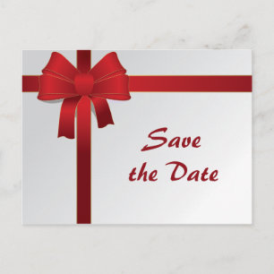 Carte Postale Faire-part Red Bows Winter Wedding Enregistrer la date