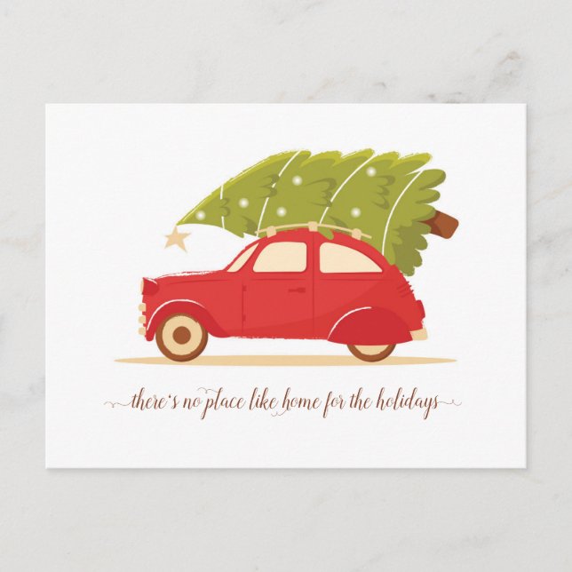 Carte Postale Faire-part Red Car Christmas Tree Nouvelle adresse Holiday Mo (Devant)