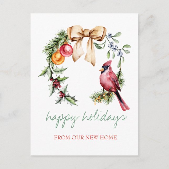 Carte Postale Faire-part Red Cardinal Holly Berry Holiday (Devant)