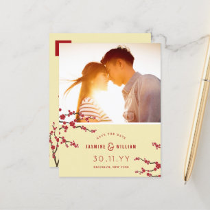 Carte Postale Faire-part Red Cherry Blossoms Sakura Photo Enregistrer La Da