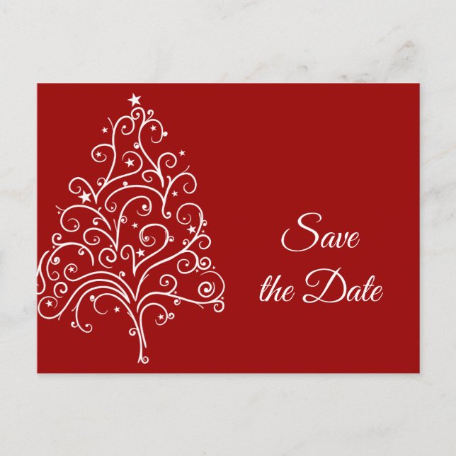 Carte Postale Faire-part Red Christmas Tree Winter Wedding Enregistrer la d (Devant)