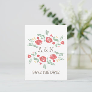 Carte Postale Faire-part Red Country Floral Monogramme Enregistrer la date 