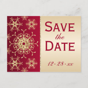 Carte Postale Faire-part Red Gold Parties scintillant Snowflakes Enregistre