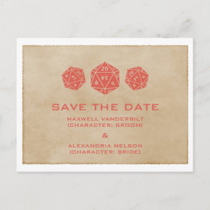 Carte Postale Faire-part Red Grunge D20 Dice Gamer Enregistrer la date cart