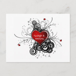 Carte Postale Faire-part Red Heart Black Swirls Enregistrer La Date