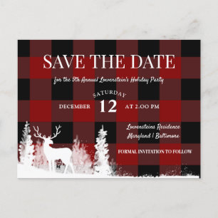Carte Postale Faire-part Red Plaid Stag Fête Enregistrer la date
