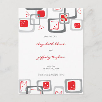 Carte Postale Faire-part Red Retro Cherry Carrés Mod Art Enregistrer La Dat