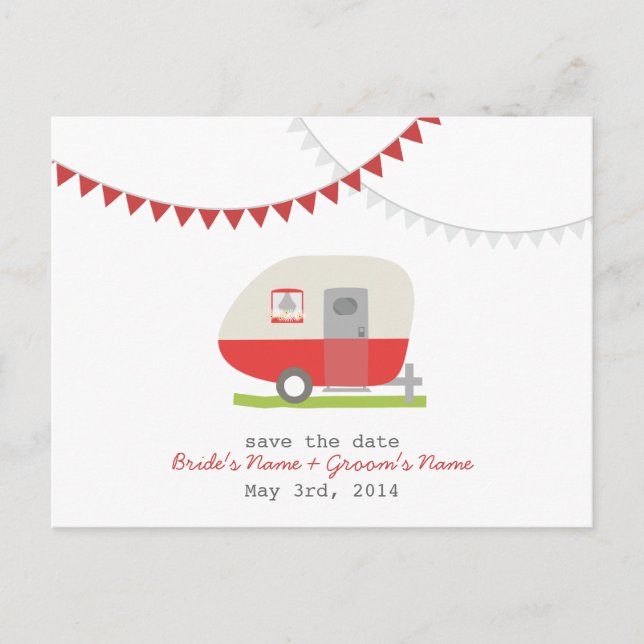 Carte Postale Faire-part Red Retro Trailer Wedding Enregistrer La Date Cart (Devant)