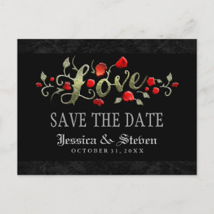 Carte Postale Faire-part Red Roses LOVE Halloween Mariage Enregistrer la da